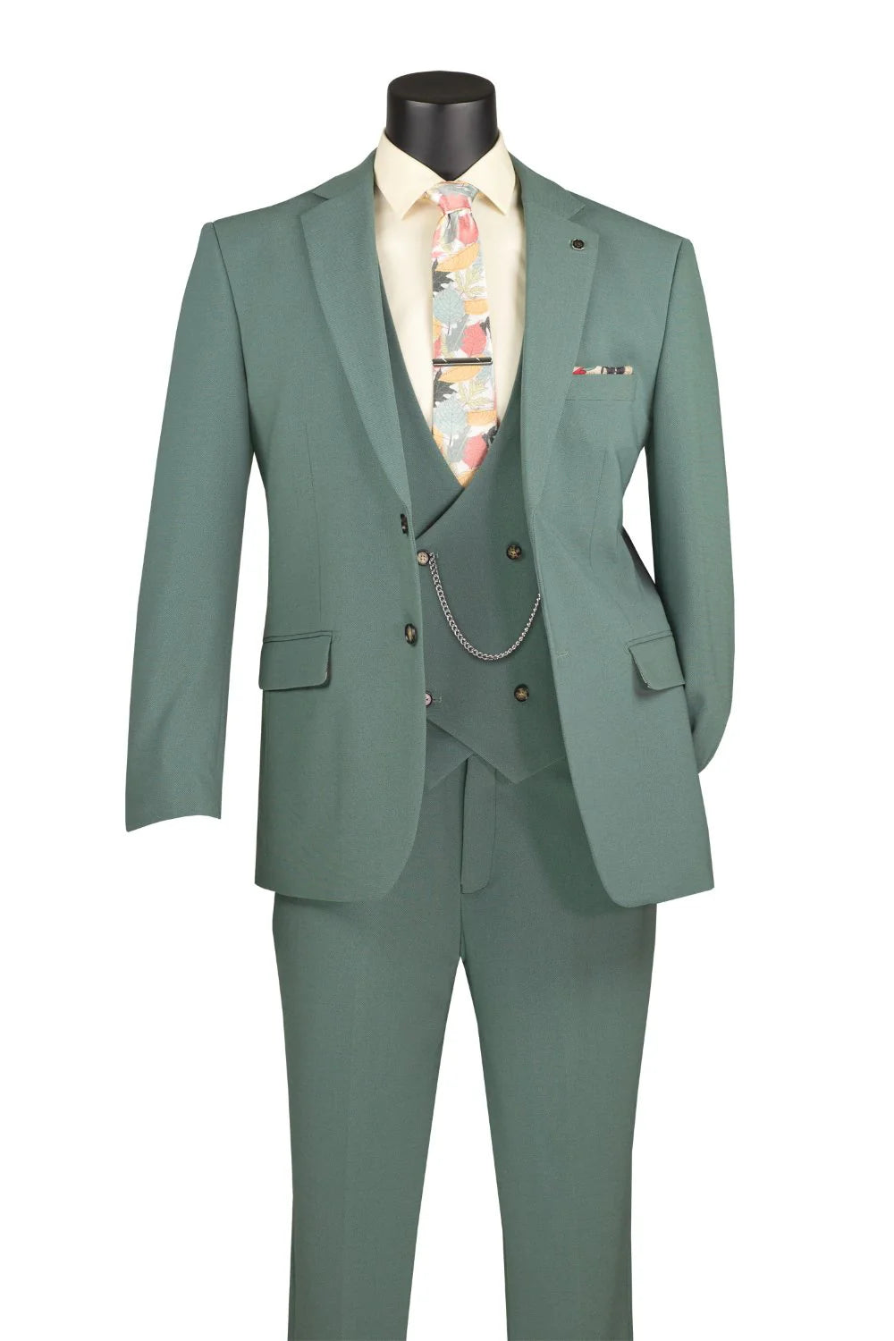Sage Modern Fit 3-Piece Bird’s-Eye Weave Stretch Suit – Livorno Collection