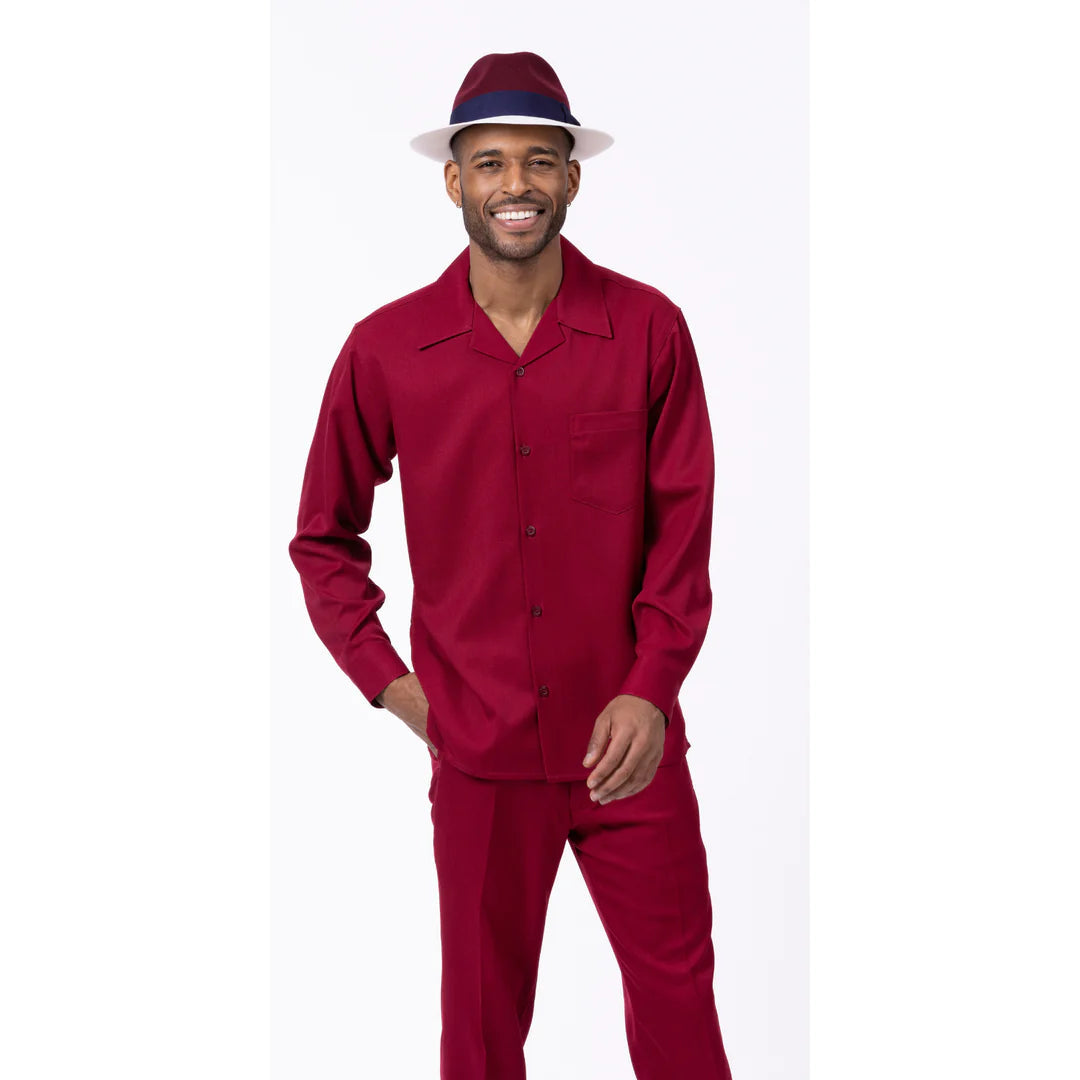 2-Piece Set - Montique Men's 2 Piece Long Sleeve Walking Suit Solid Burgundy