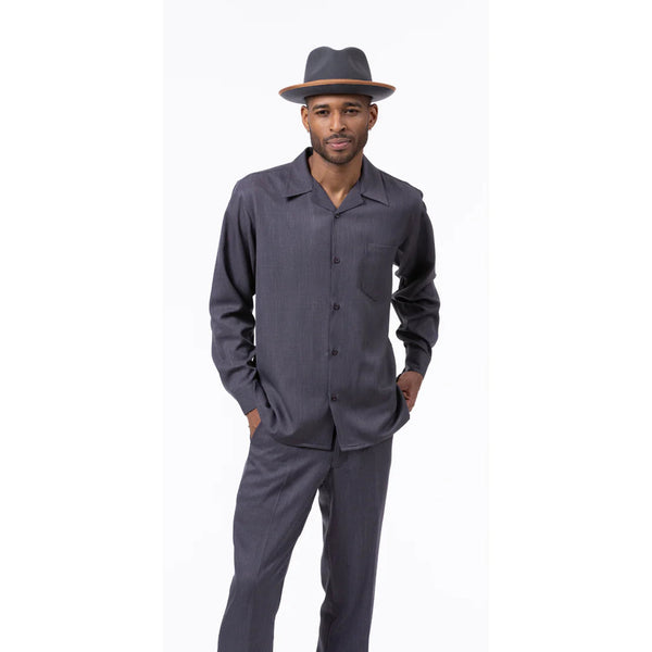 2-Piece Set - Montique Men's 2 Piece Long Sleeve Walking Suit Solid Grey