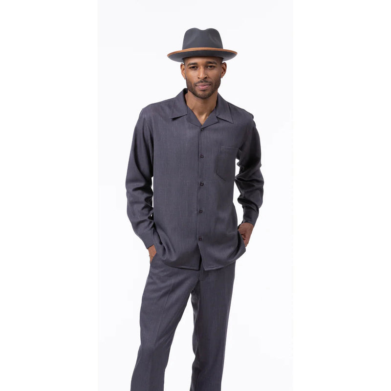 2-Piece Set - Montique Men's 2 Piece Long Sleeve Walking Suit Solid Grey