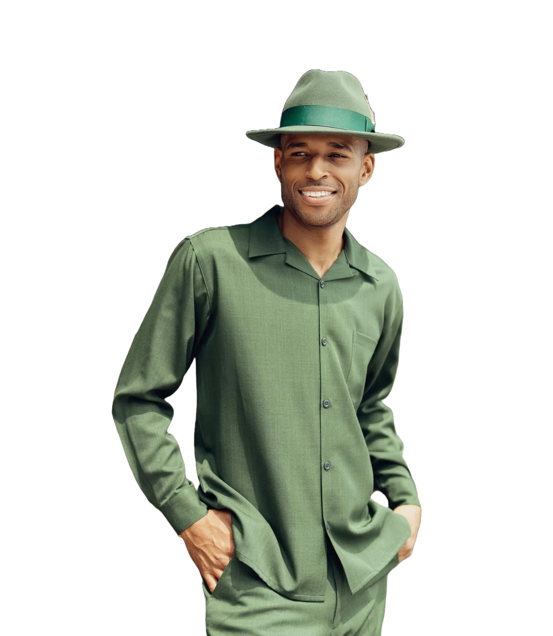 2-Piece Set - Montique Men's 2 Piece Long Sleeve Walking Suit Solid Hunter Green