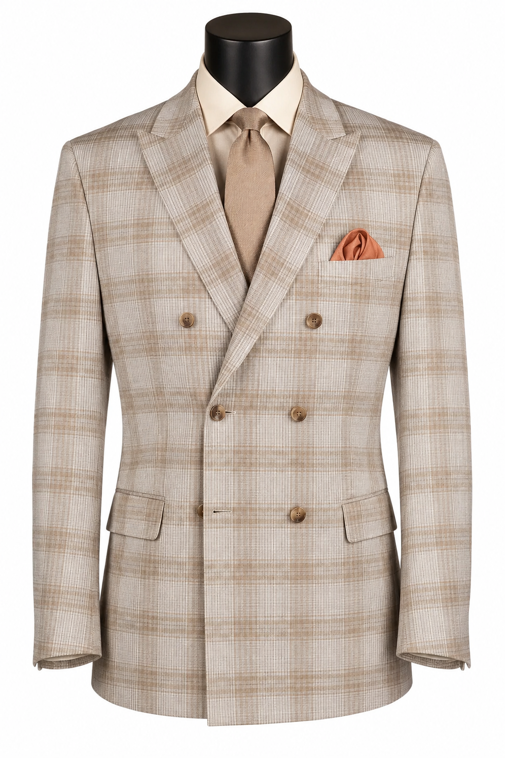 Men's Tan Windowpane Double-Breasted Blazer