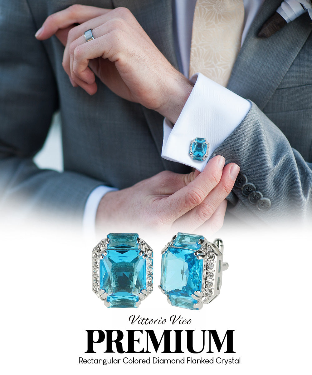 Vittorio Vico – Rectangular Diamond-Flanked Crystal Cufflinks