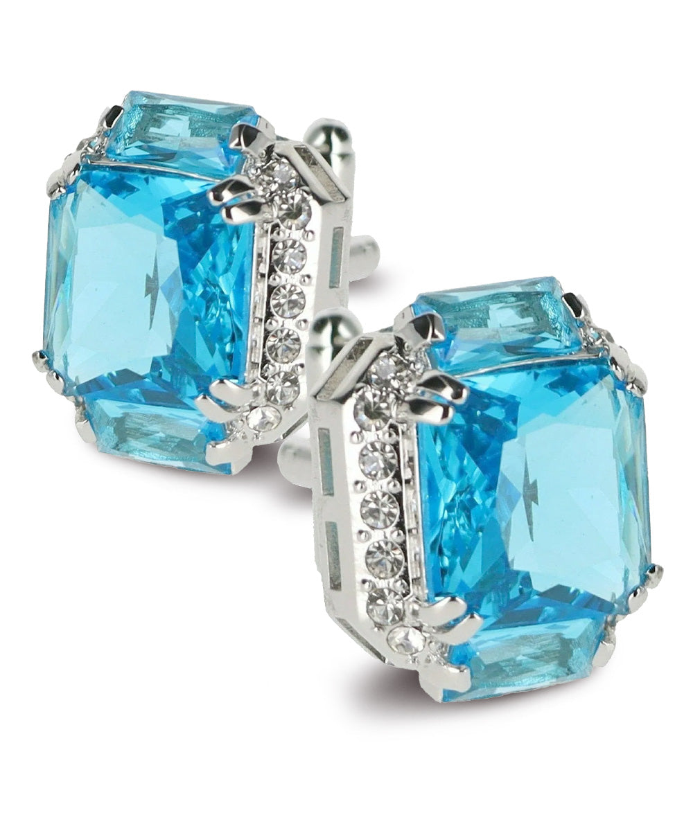 Vittorio Vico – Rectangular Diamond-Flanked Crystal Cufflinks