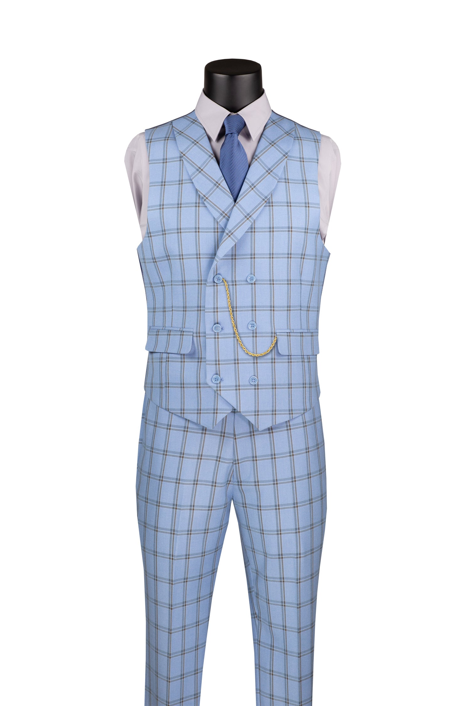 Windowpane Three Piece Suit - Light Blue