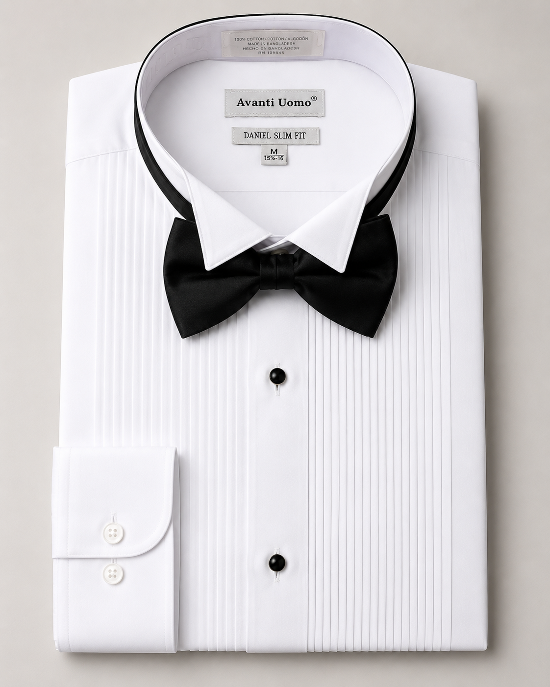 White Slim Fit Pleated Tuxedo Shirt