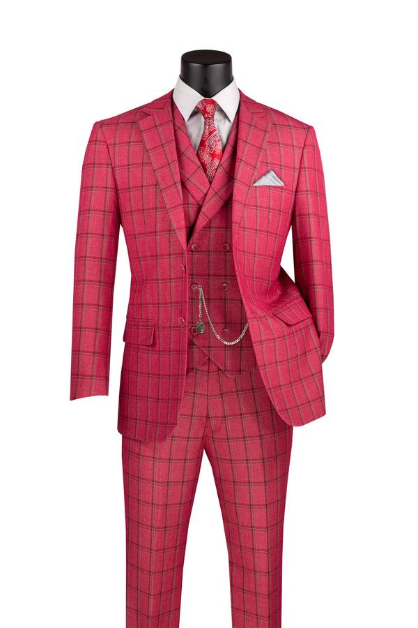 La Scale Collection-Windowpane Three Piece Suit, Raspberry