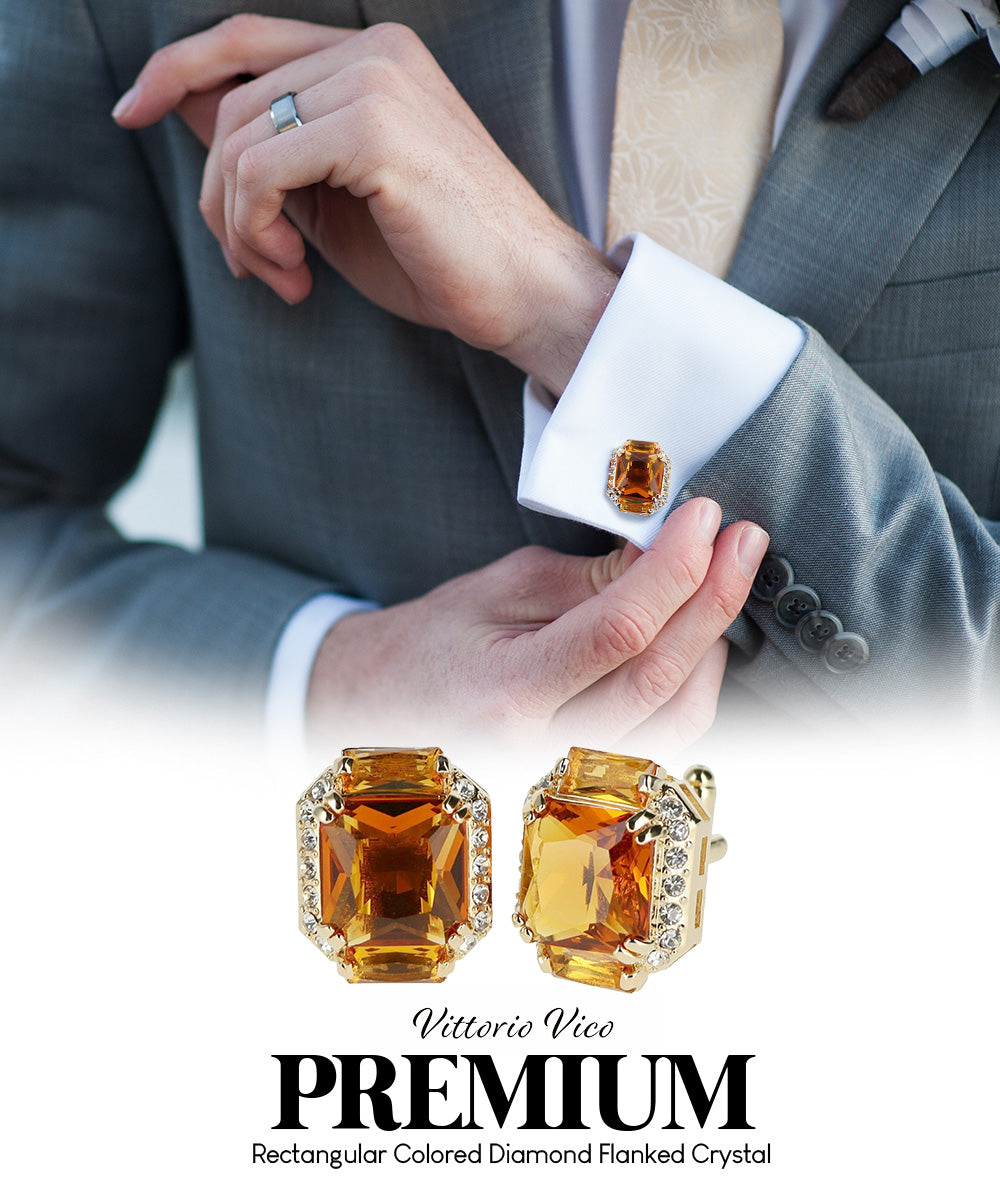 Vittorio Vico – Rectangular Diamond-Flanked Crystal Cufflinks
