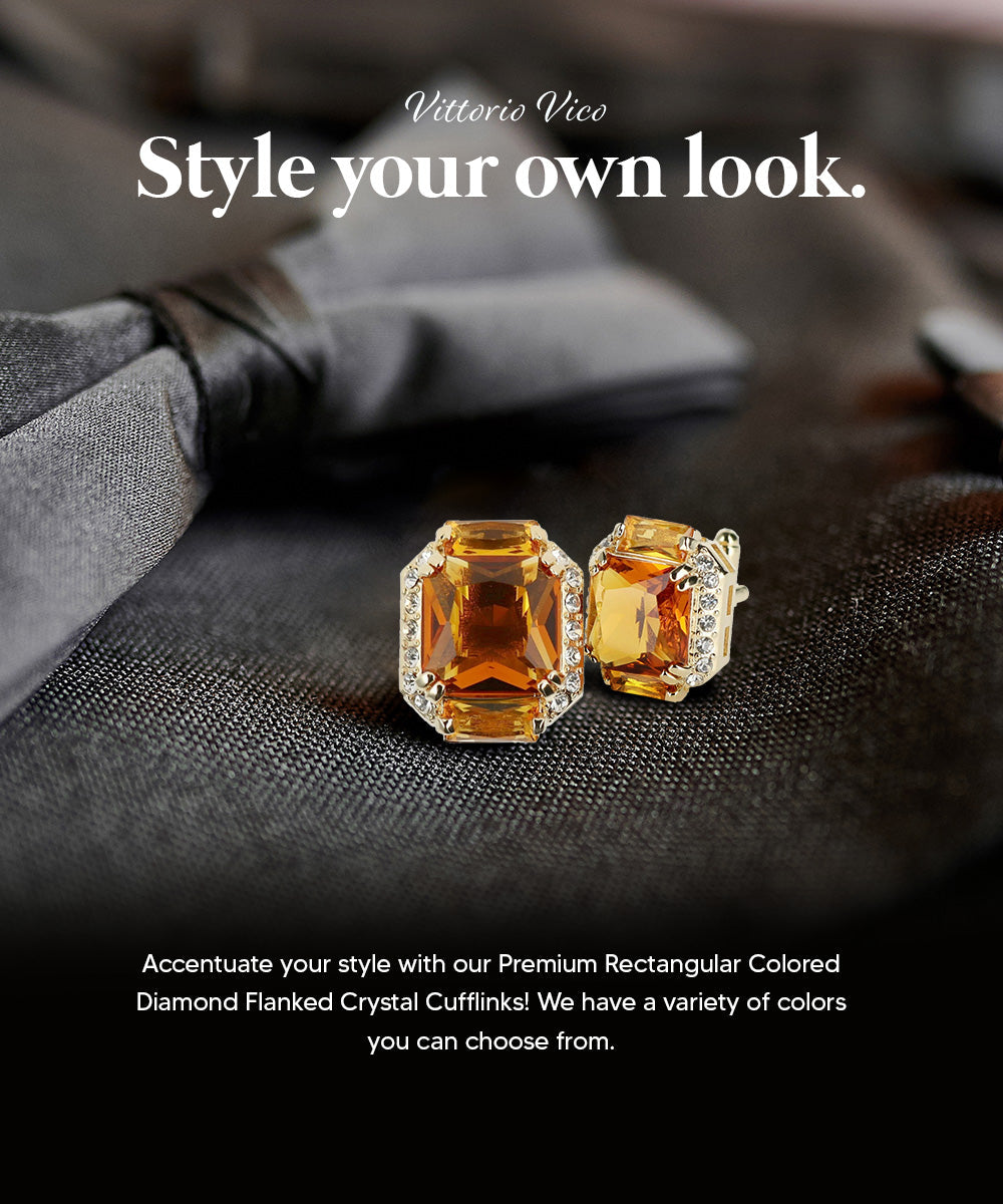 Vittorio Vico – Rectangular Diamond-Flanked Crystal Cufflinks