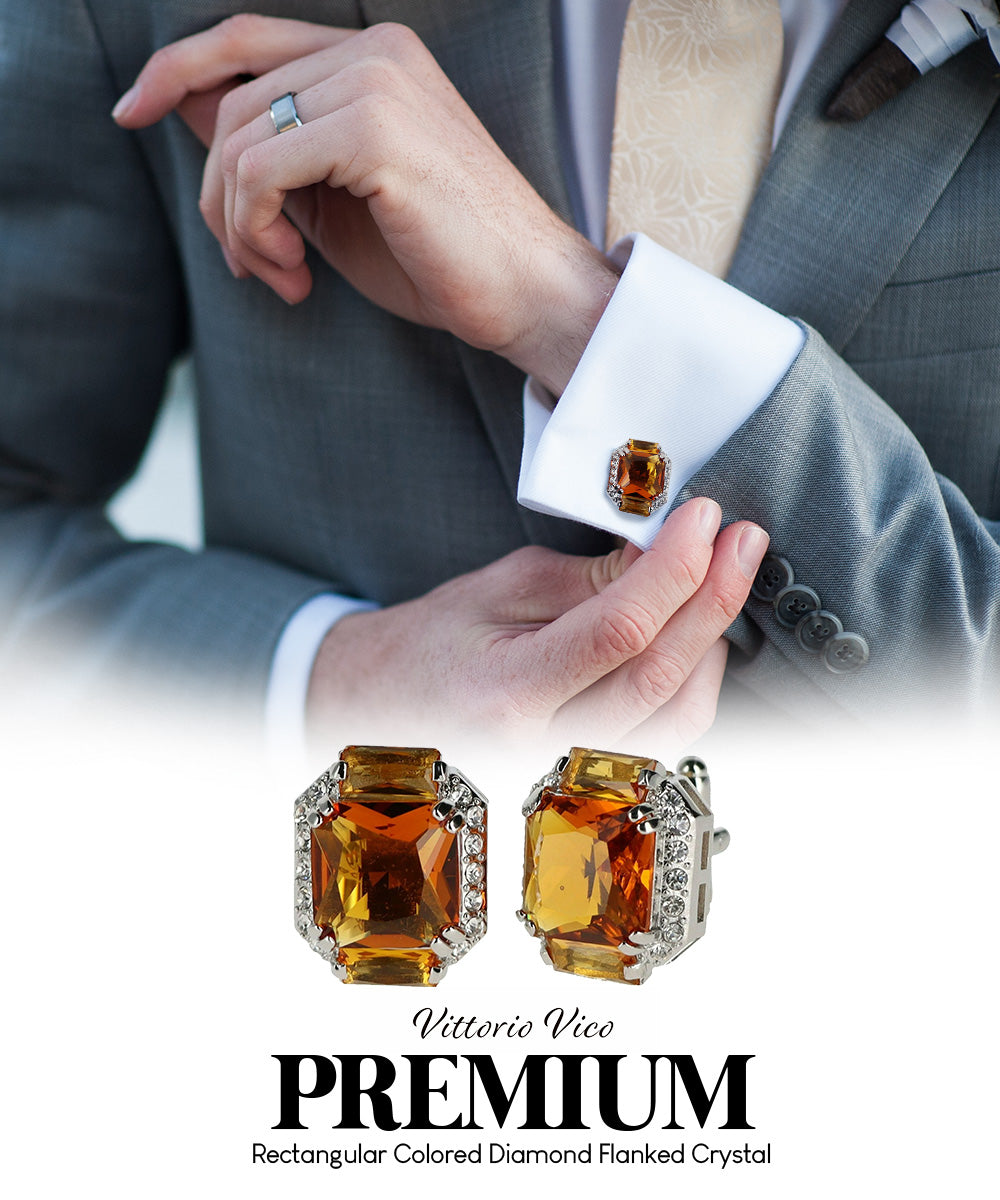 Vittorio Vico – Rectangular Diamond-Flanked Crystal Cufflinks