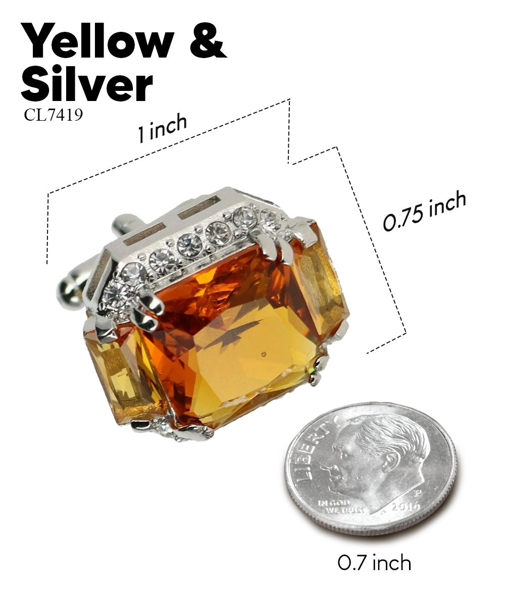 Vittorio Vico – Rectangular Diamond-Flanked Crystal Cufflinks