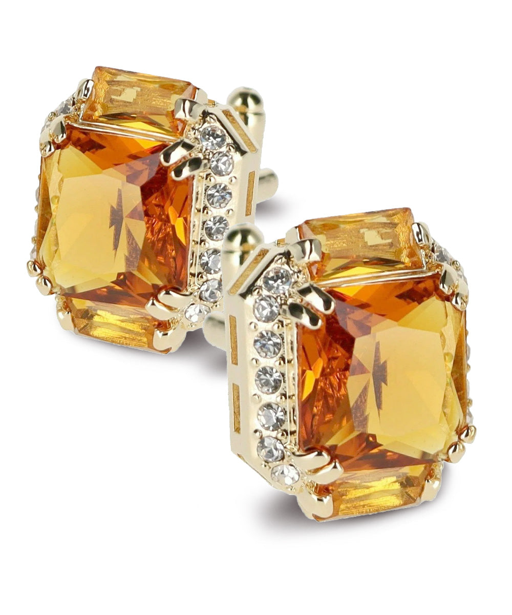 Vittorio Vico – Rectangular Diamond-Flanked Crystal Cufflinks