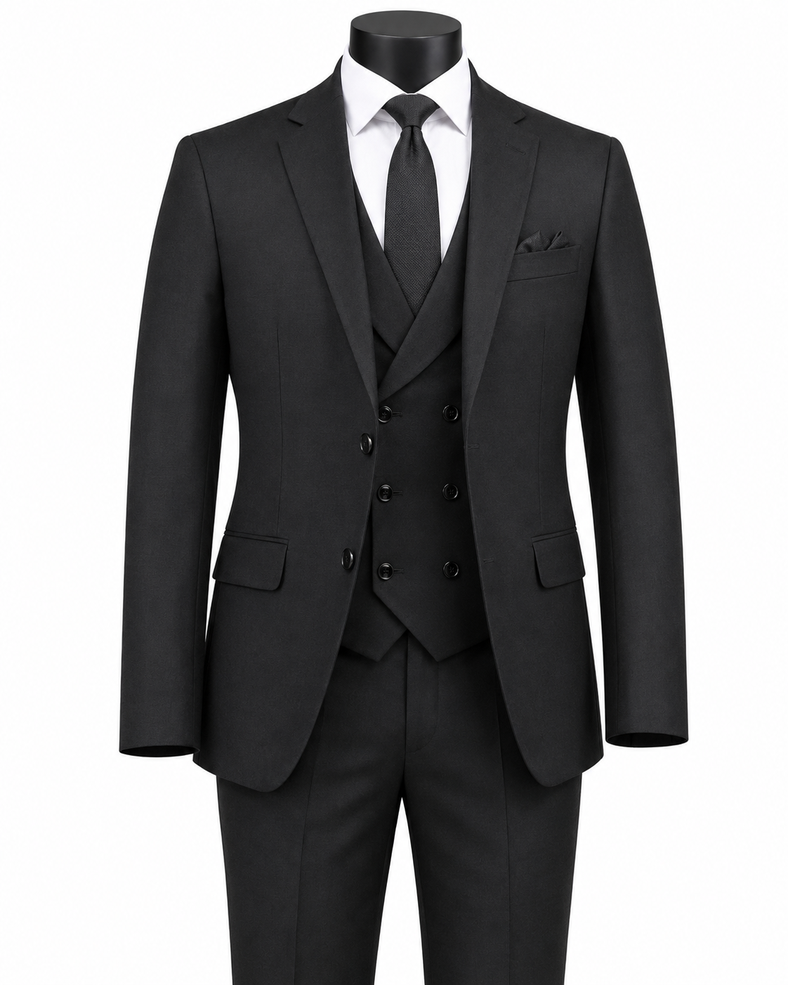Men's Black modern fit 3-piece suit with double-breasted vest - Altavilla Collection