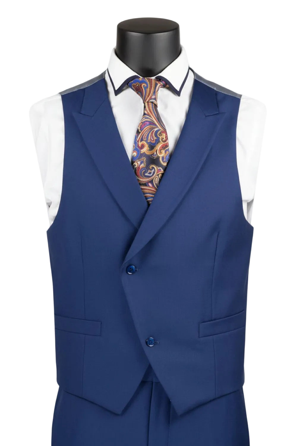 Blue double-breasted vest detail for men's Altavilla 3-piece suit