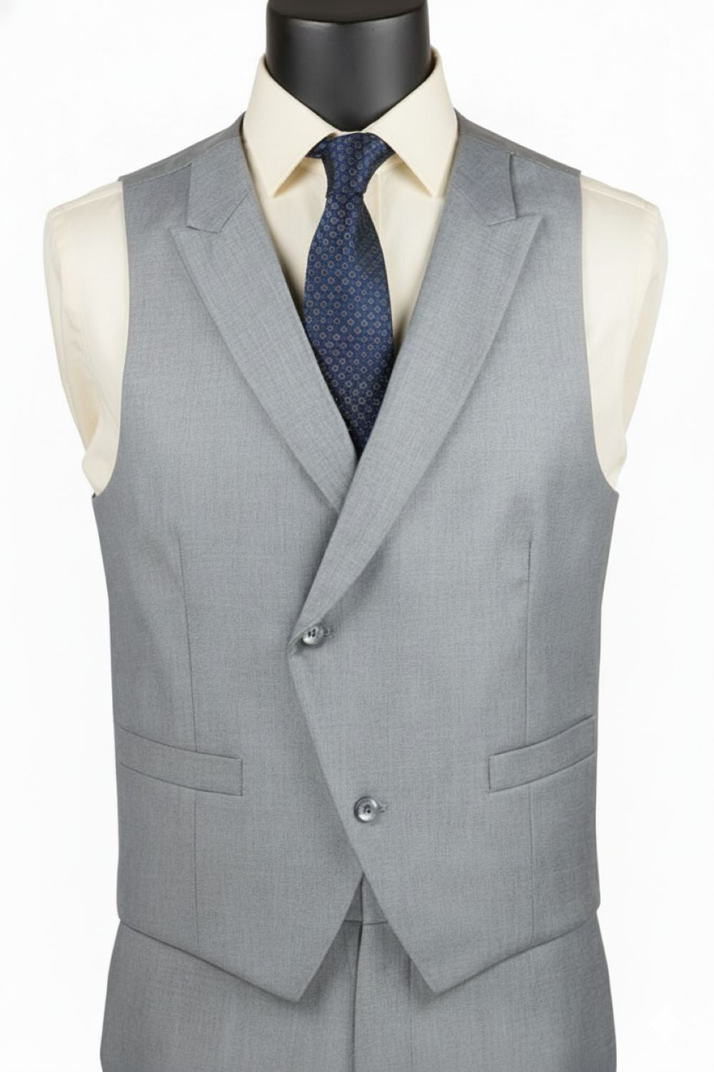 Light Gray double-breasted vest detail for men's Altavilla 3-piece suit