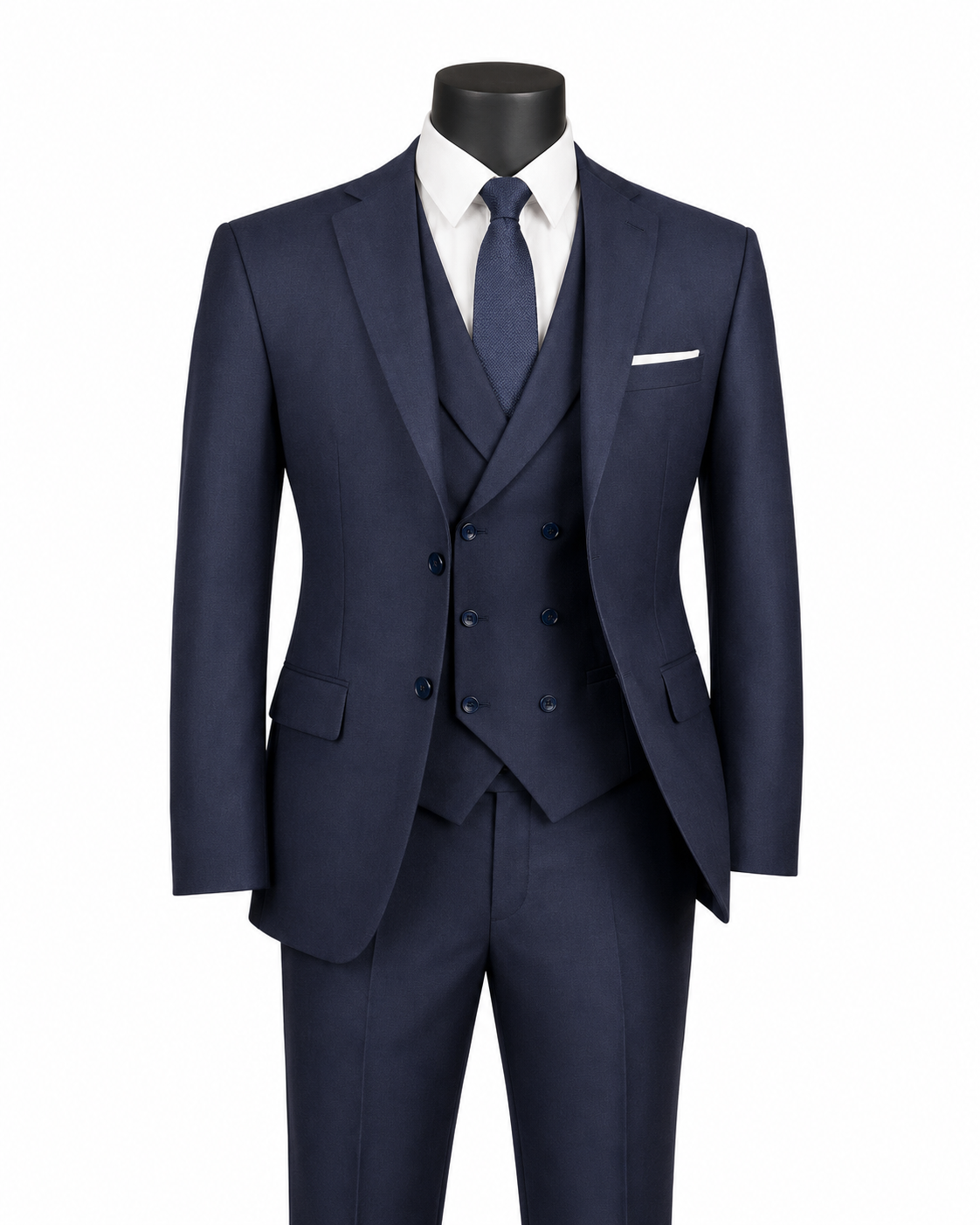 Men's Navy modern fit 3-piece suit with double-breasted vest - Altavilla Collection