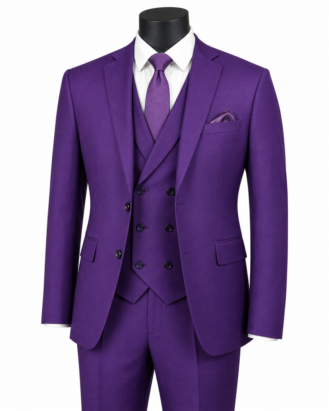 Men's Purple modern fit 3-piece suit with double-breasted vest - Altavilla Collection