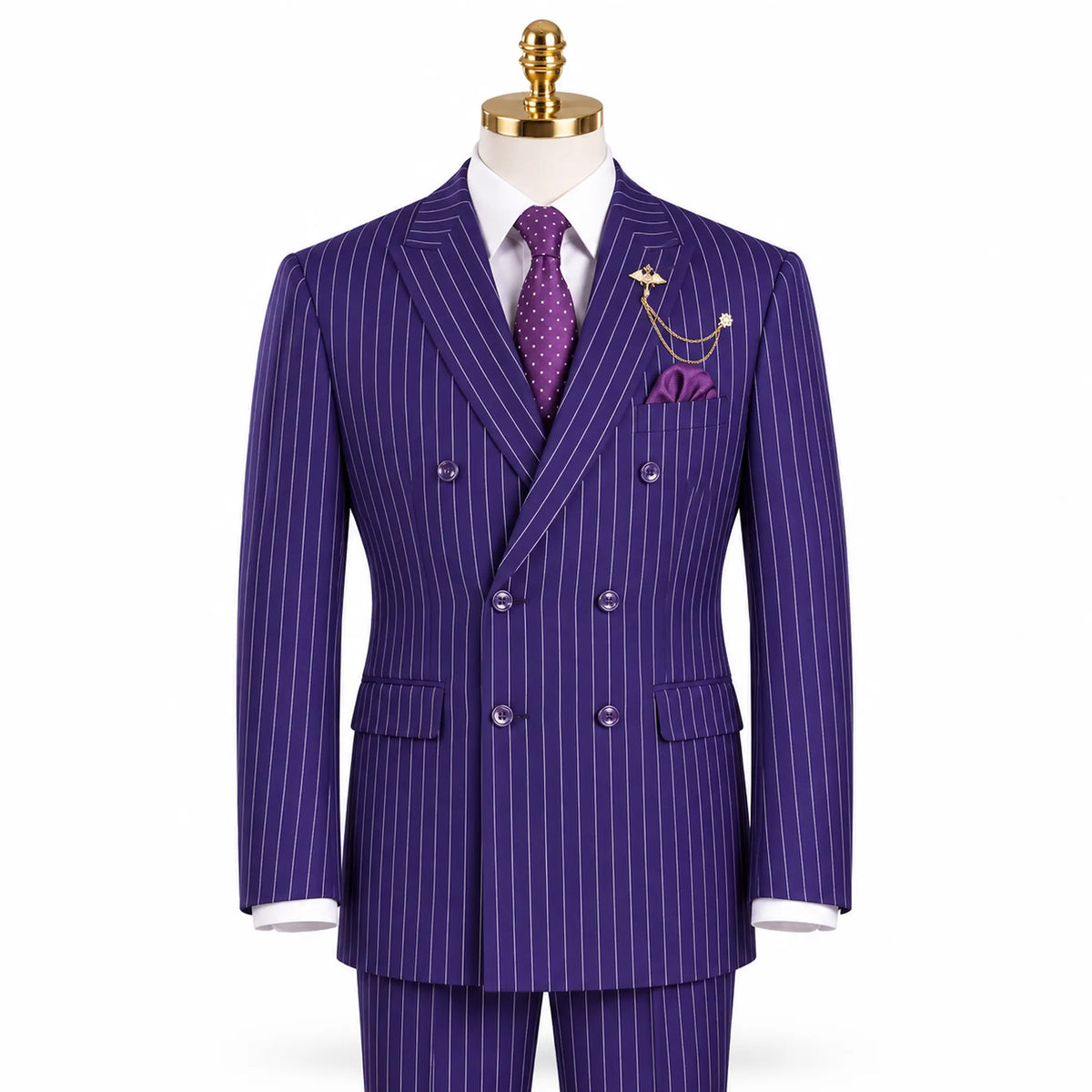 Purple Pinstripe Regular Fit Double-Breasted Suit – Banker Collection - Upscale Men's Fashion