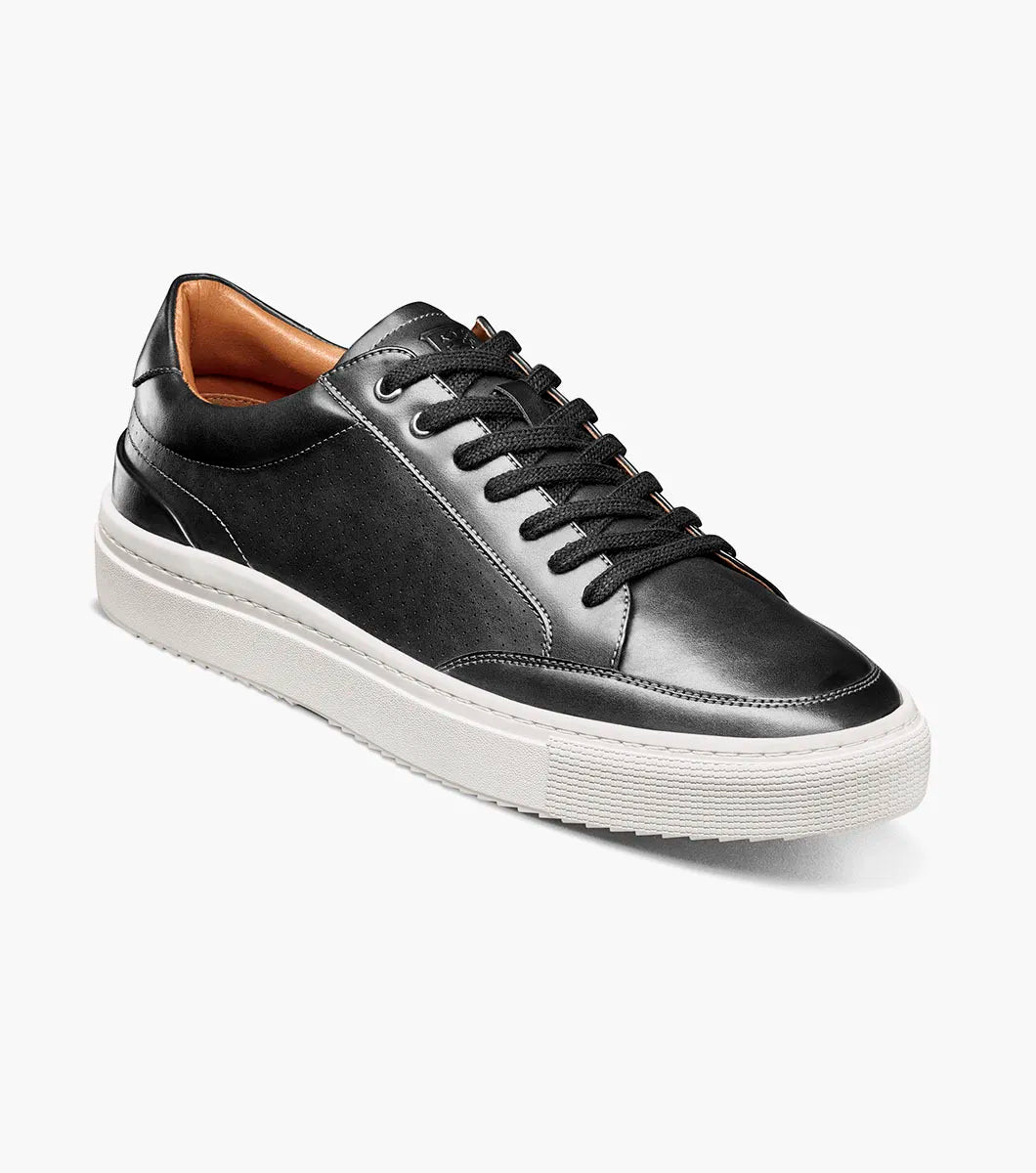 Men's Black Lace-Up Fashion Sneaker with White Sole