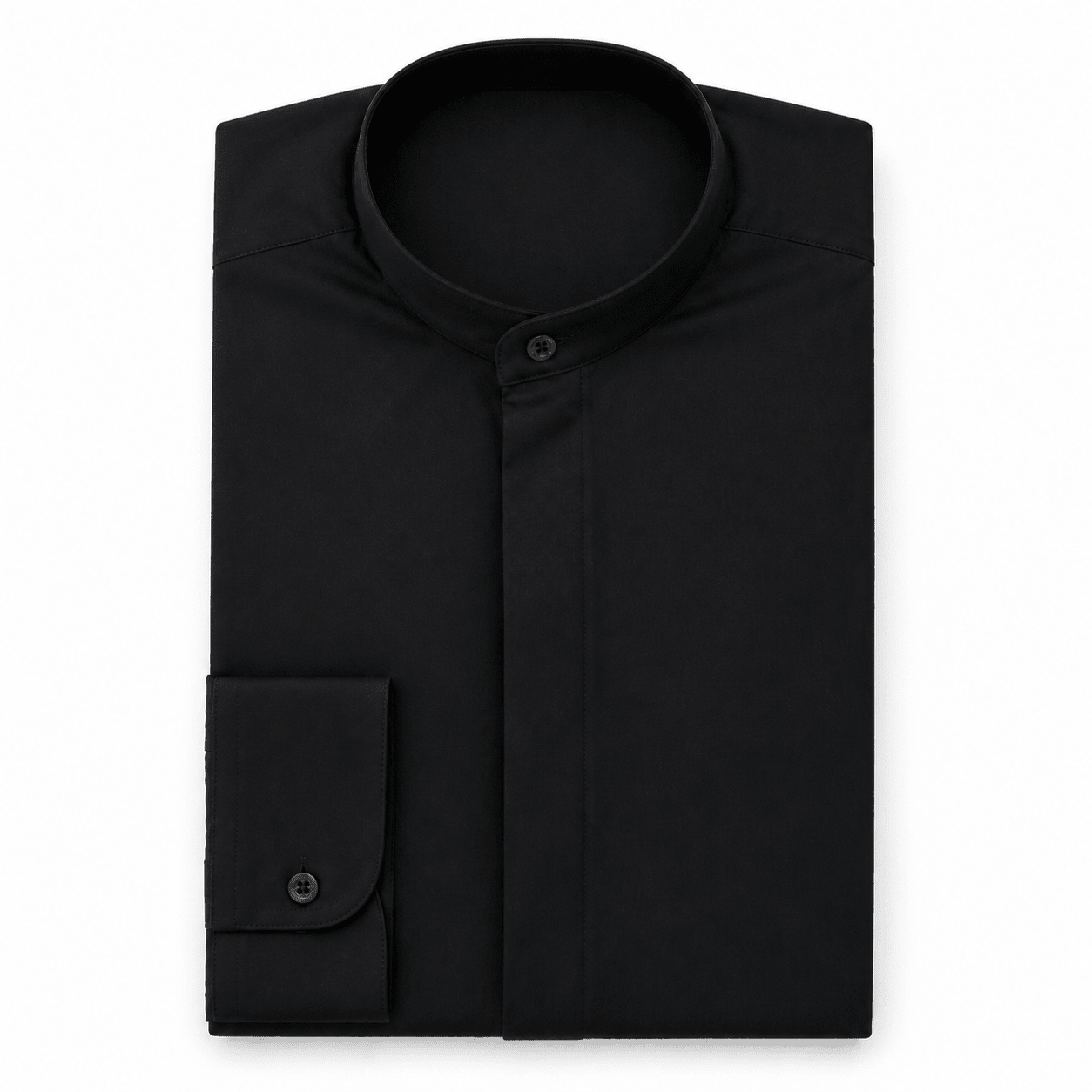 Banded Collar Dress Shirt, Black - Upscale Men's Fashion