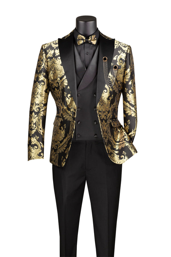 Black Suit With Gold Buttons - 4 Buttons Style