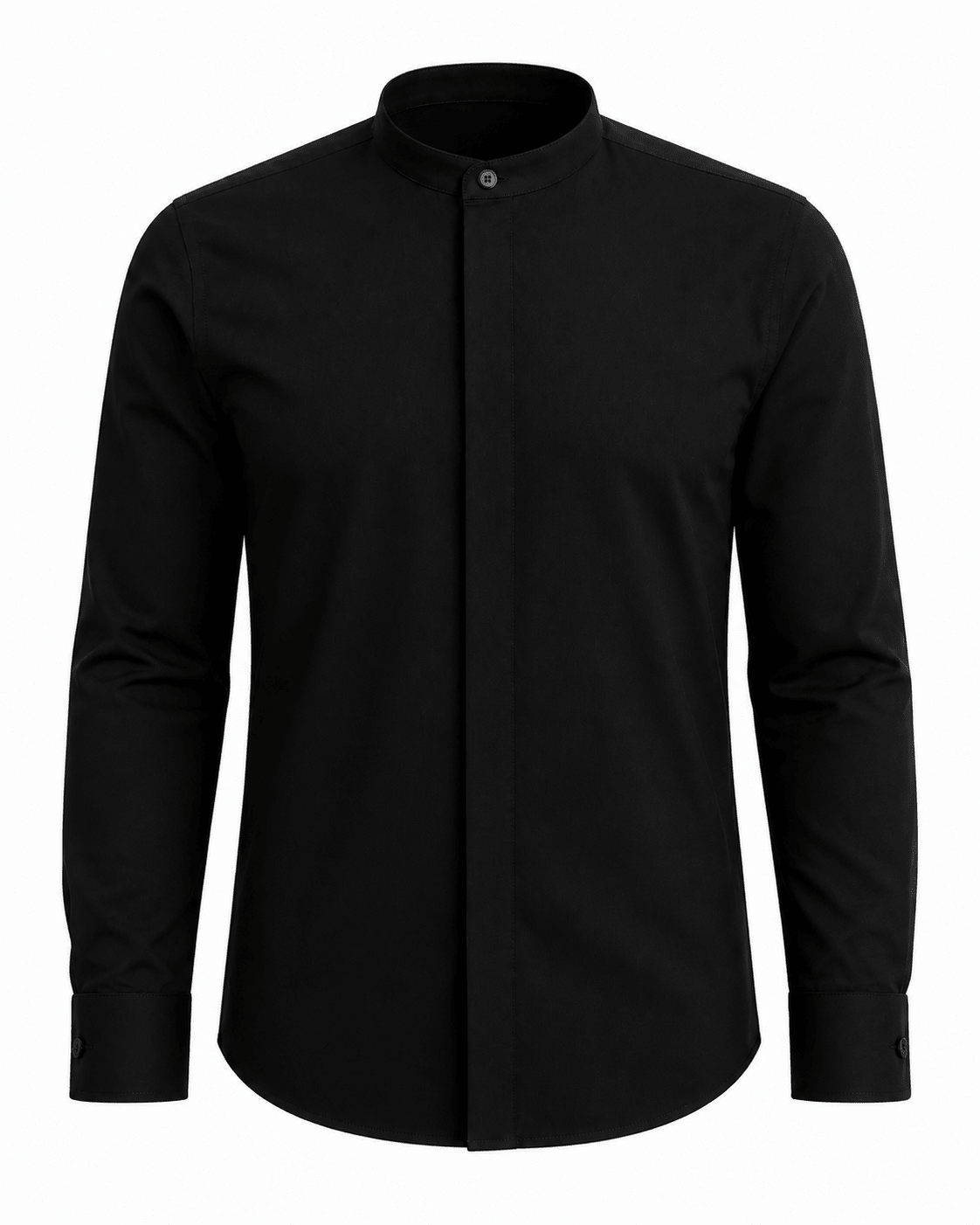 Banded Collar Dress Shirt, Black - Upscale Men's Fashion