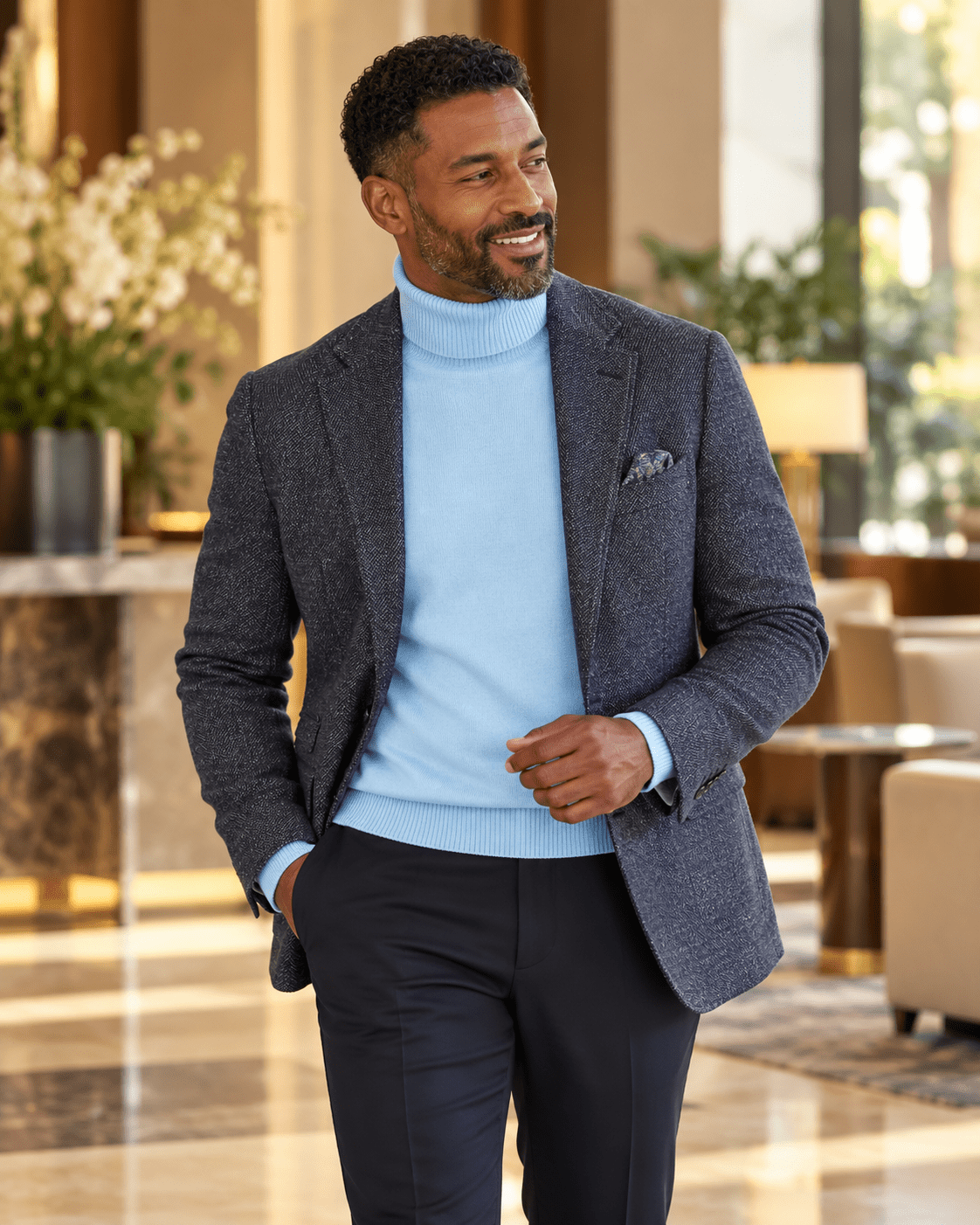 Men's Turtleneck Sweater color Blue Mist - Upscale Men's Fashion