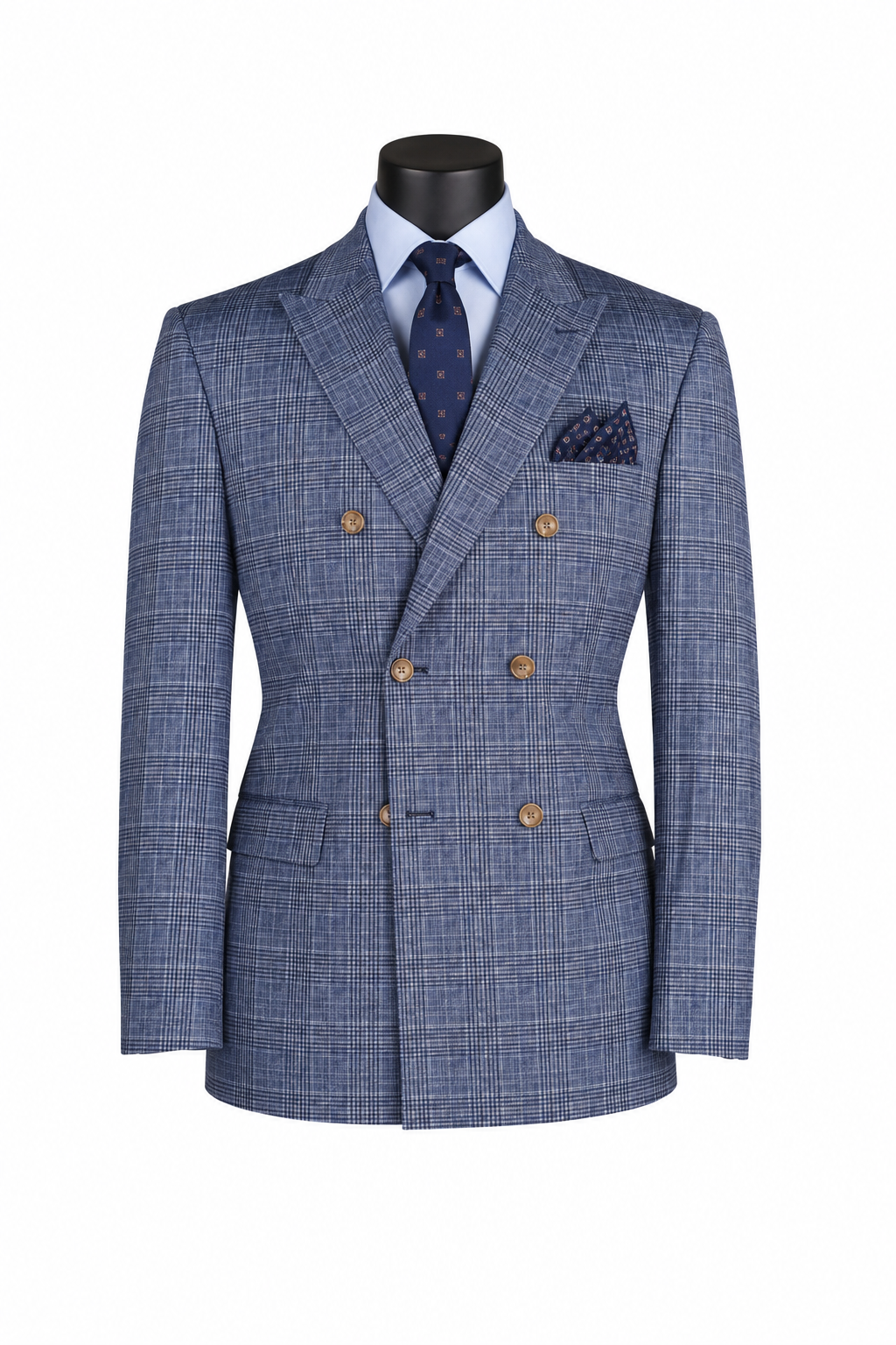 Men's Blue Windowpane Double-Breasted Blazer