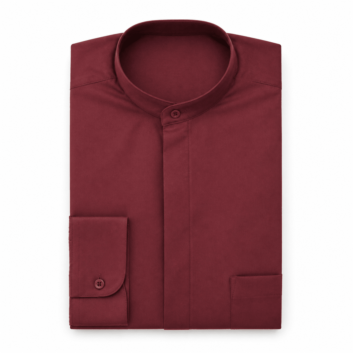Banded Collar Dress Shirt, Burgundy - Upscale Men's Fashion