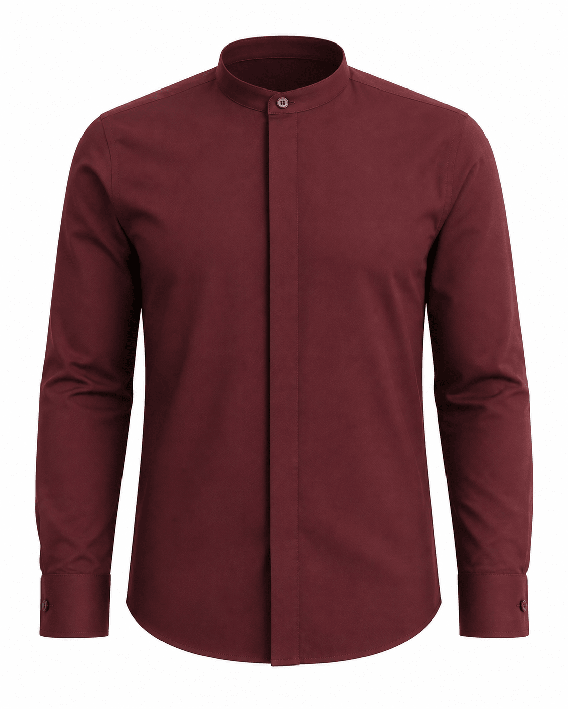 Banded Collar Dress Shirt, Burgundy - Upscale Men's Fashion