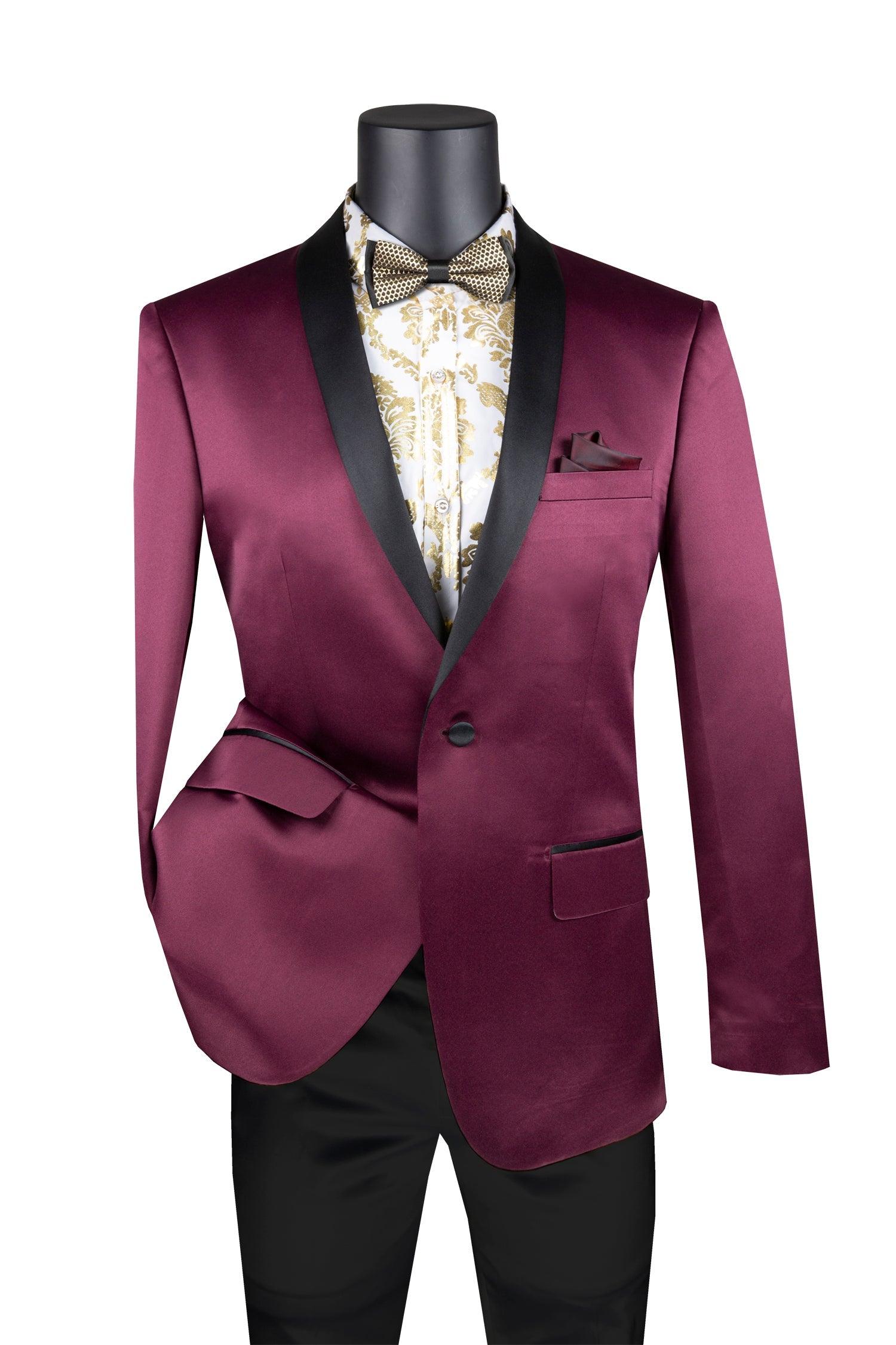 Burgundy Slim Fit Steen Tuxedo Jacket with Black Shawel Lapel - Upscale Men's Fashion