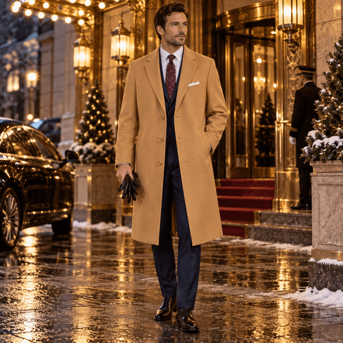 Men's Camel 48" Full-Length Wool-Blend Topcoat – Nordic Collection - Upscale Men's Fashion