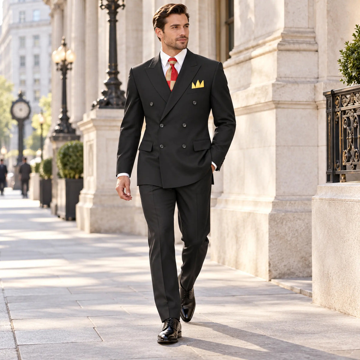 Capri Collection – Black Double-Breasted Regular Fit Suit - Upscale Men's Fashion
