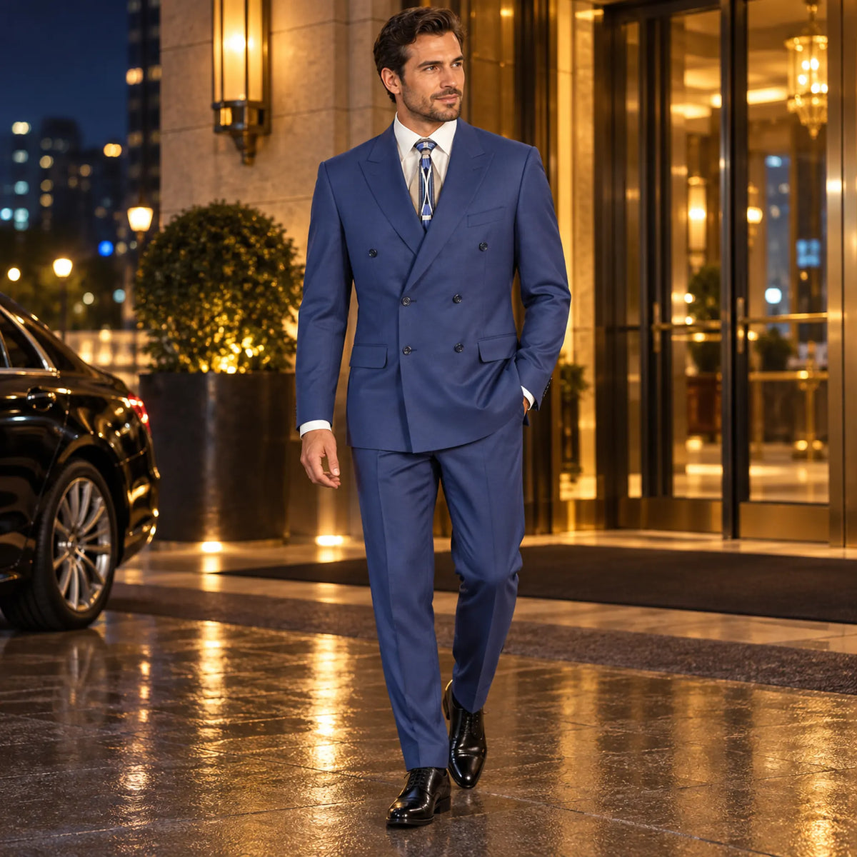 Capri Collection – Blue Double-Breasted Regular Fit Suit - Upscale Men's Fashion