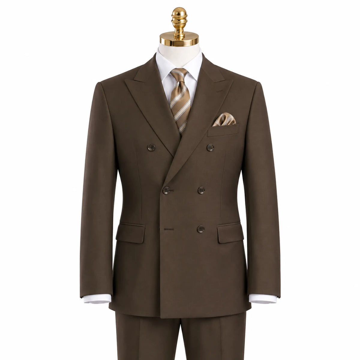 Capri Collection – Brown Double-Breasted Regular Fit Suit - Upscale Men's Fashion