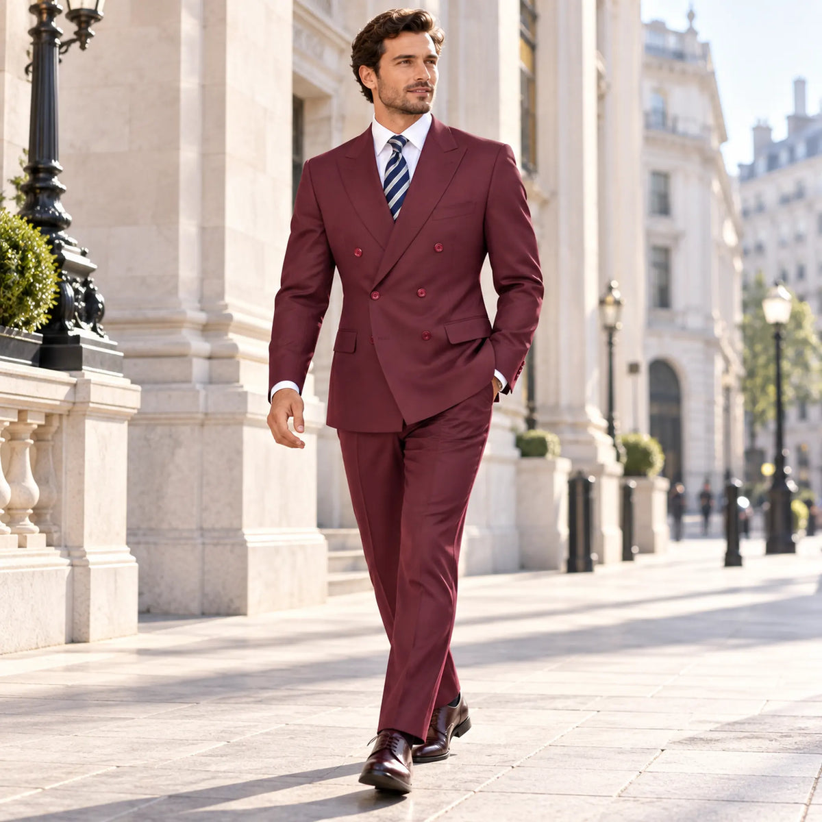 Capri Collection – Burgundy Double-Breasted Regular Fit Suit - Upscale Men's Fashion