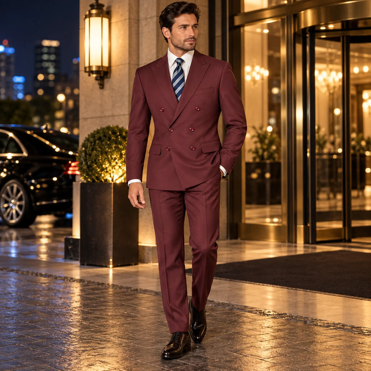 Capri Collection – Burgundy Double-Breasted Regular Fit Suit - Upscale Men's Fashion