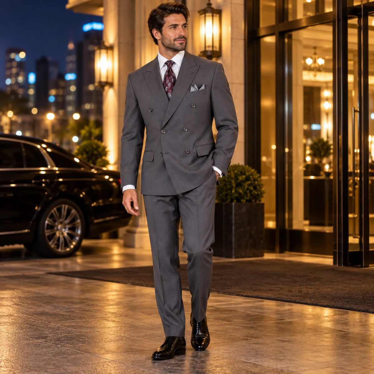 Capri Collection – Heather Gray Double-Breasted Regular Fit Suit - Upscale Men's Fashion