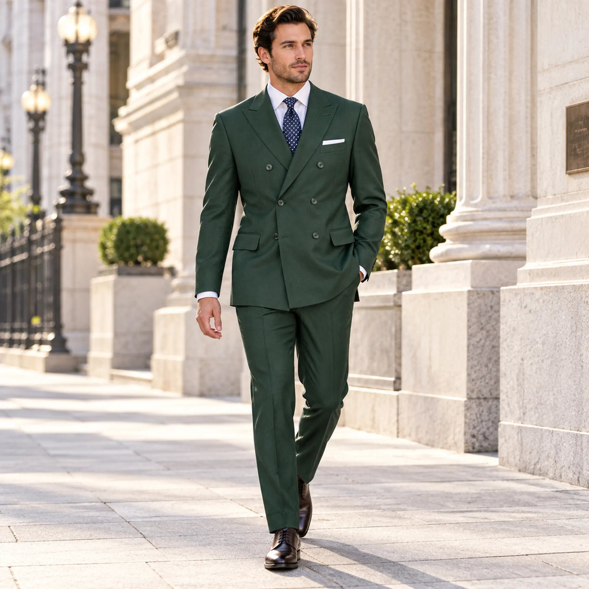 Capri Collection – Hunter Green Double-Breasted Regular Fit Suit - Upscale Men's Fashion