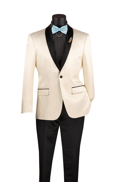 Champagne Beige Slim Fit Steen Tuxedo Jacket with Black Shawel