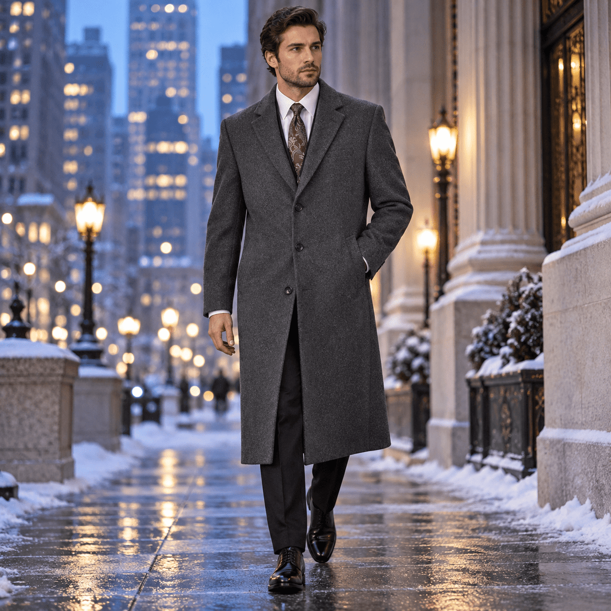 Men's Charcoal 48" Full-Length Wool-Blend Topcoat – Nordic Collection - Upscale Men's Fashion