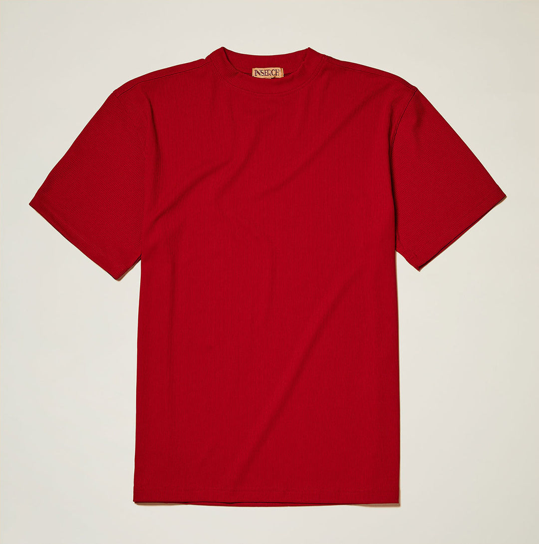 Men's chili pepper red ribbed regular fit crew neck short sleeve T-shirt