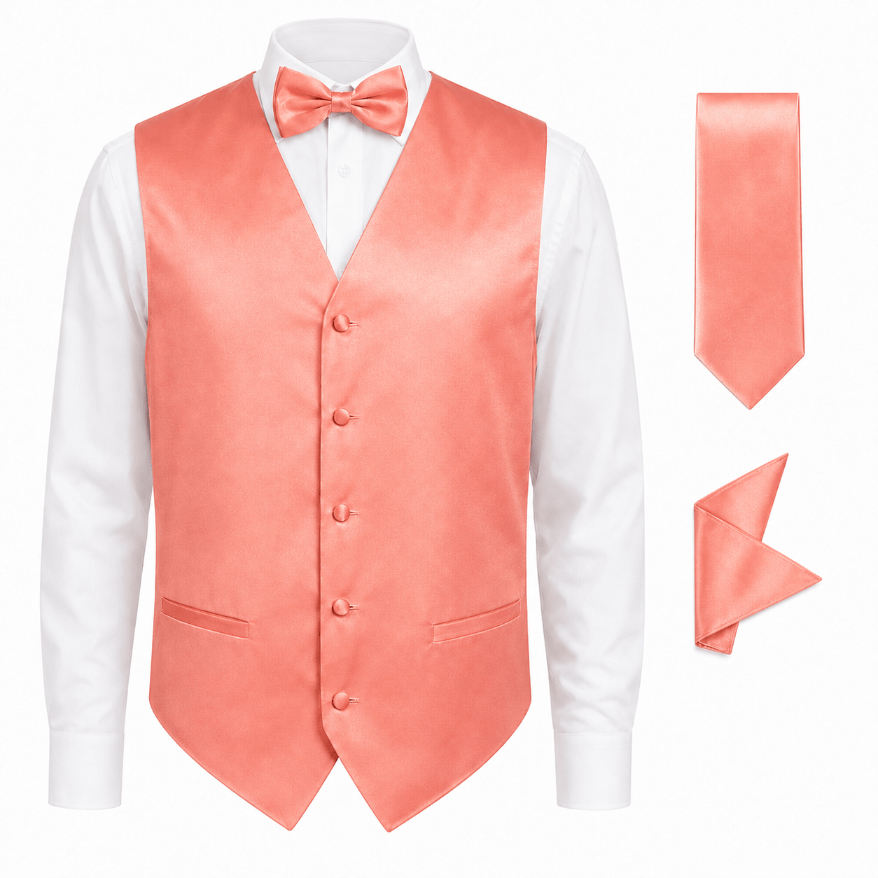 Coral Satin Tuxedo Vest Set - Upscale Men's Fashion