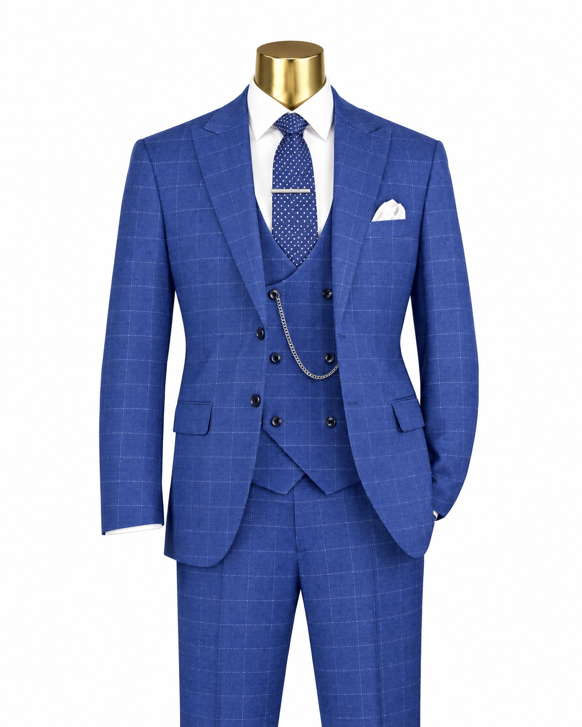 Men’s Classic Blue Regular Fit Glen Plaid 3-Piece Suit – Cortona Collection - Upscale Men's Fashion