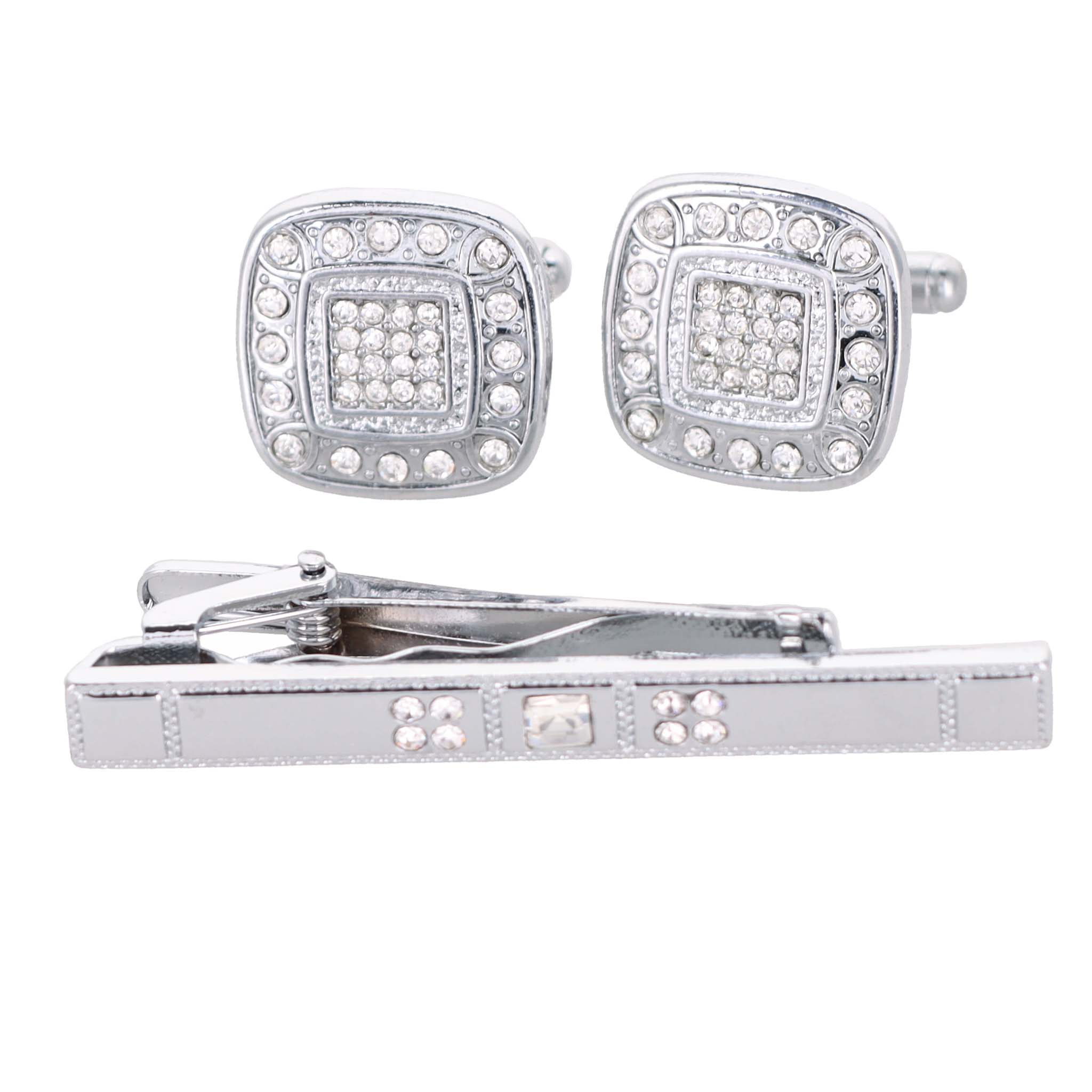 Vittorio Vico Gold Rhinestone Cufflinks & Tie Bar Set in Gift Box
