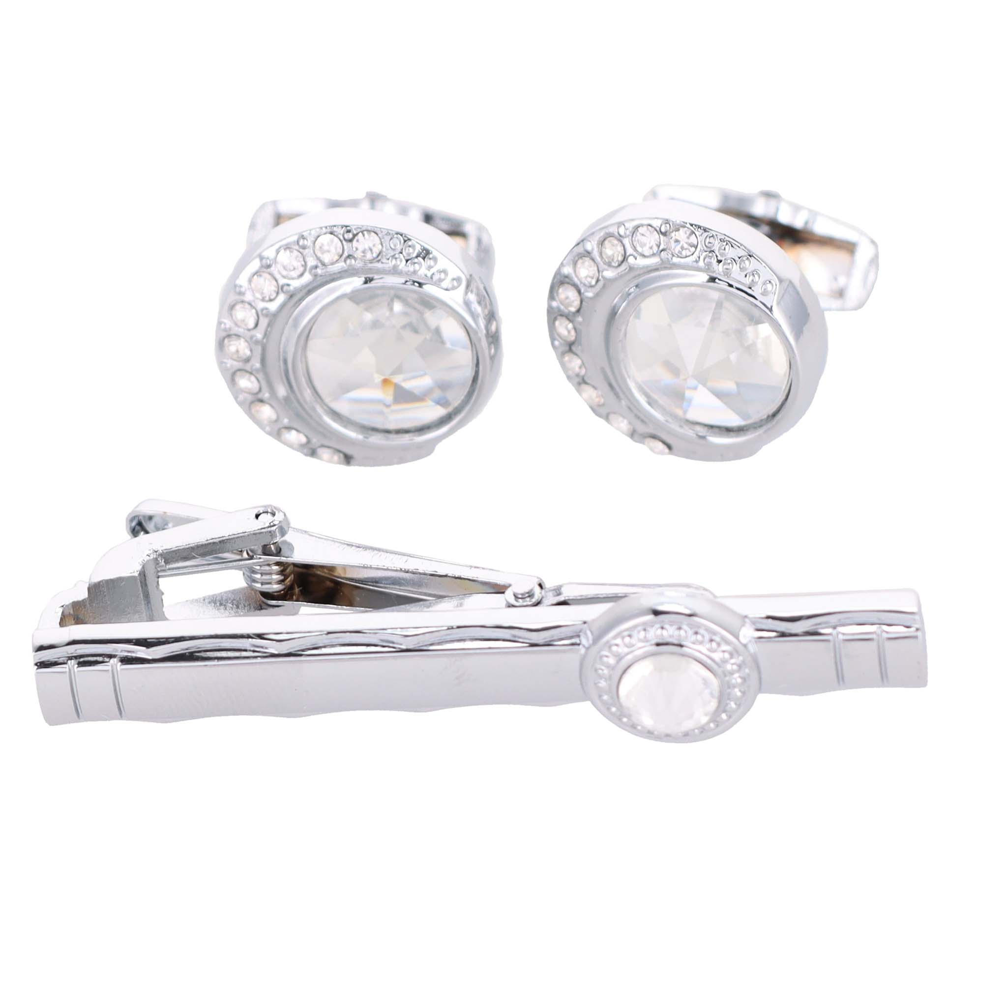 Vittorio Vico Gold Rhinestone Cufflinks & Tie Bar Set in Gift Box