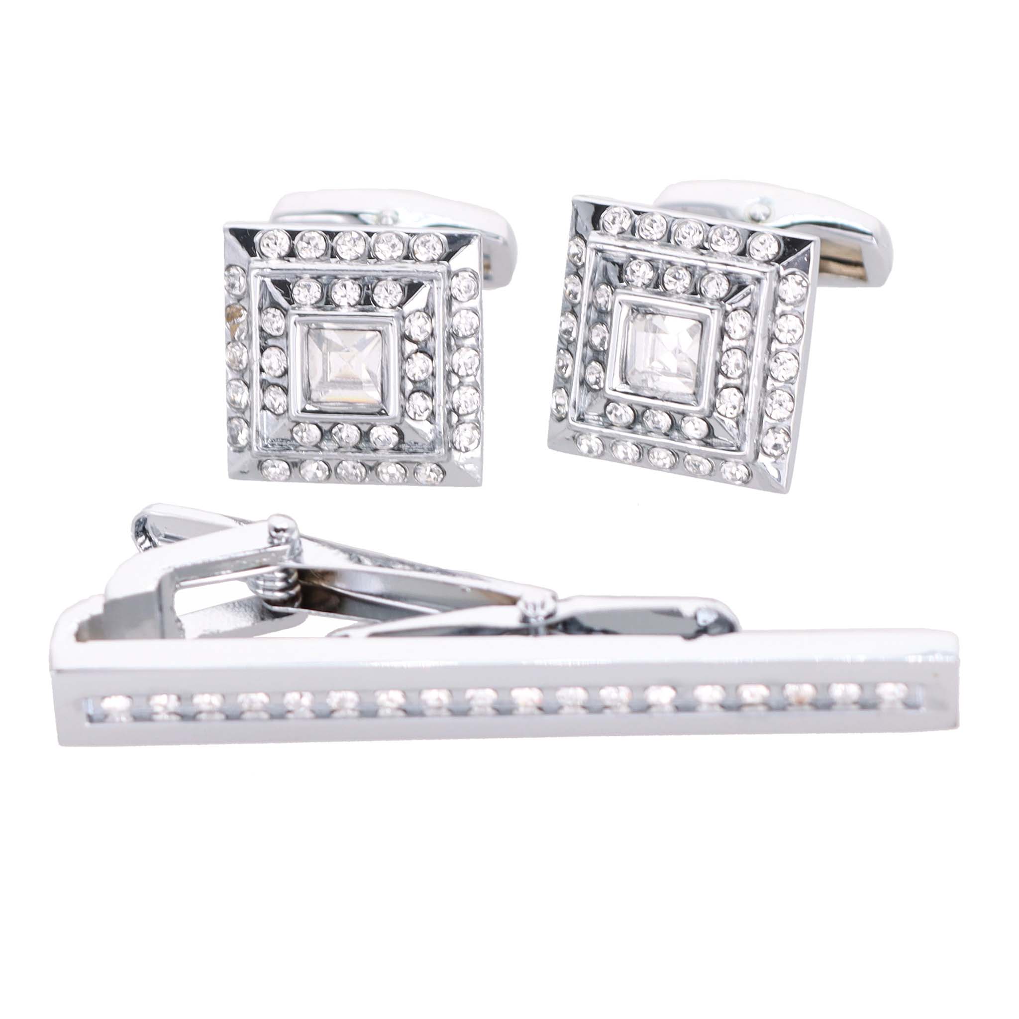 Vittorio Vico Gold Rhinestone Cufflinks & Tie Bar Set in Gift Box