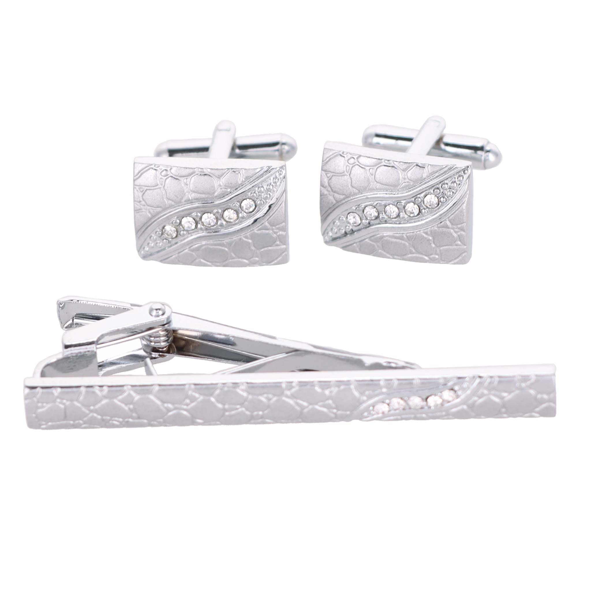 Vittorio Vico Gold Rhinestone Cufflinks & Tie Bar Set in Gift Box
