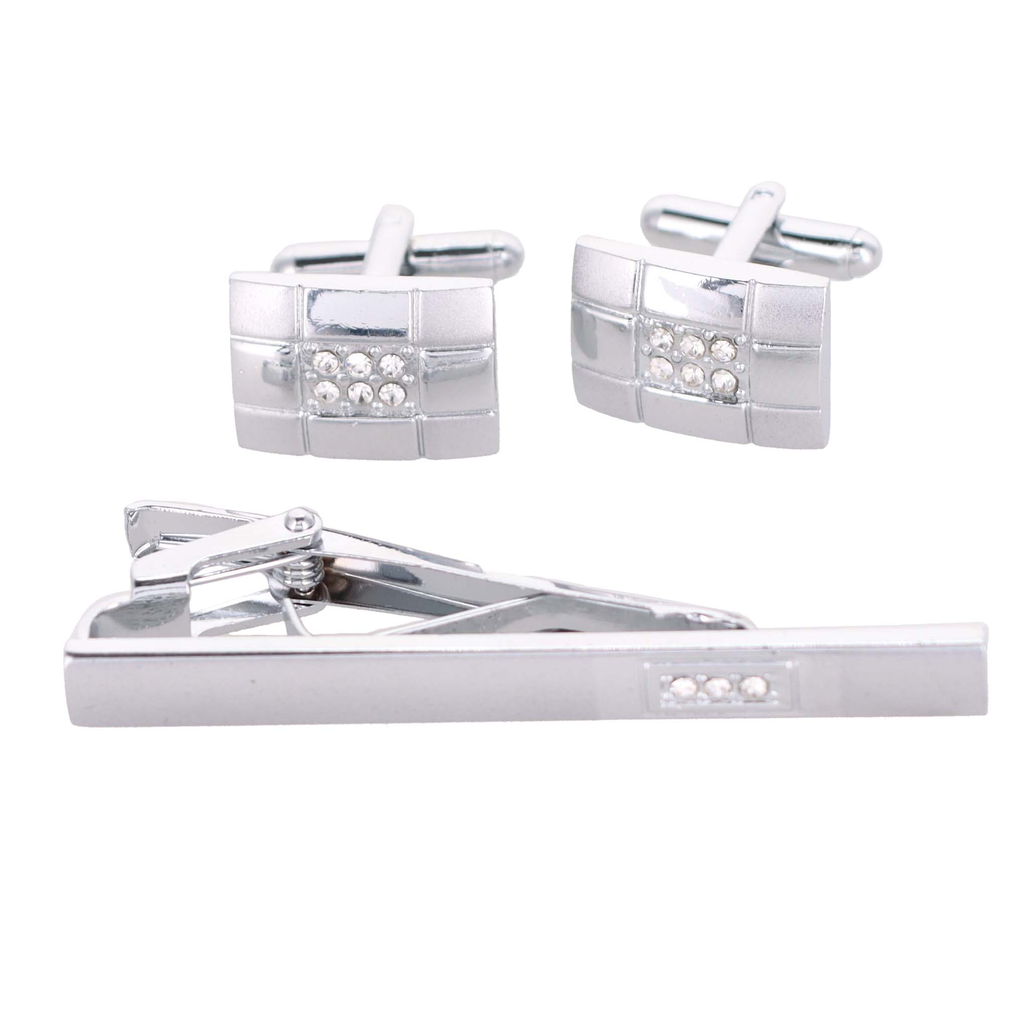 Vittorio Vico Gold Rhinestone Cufflinks & Tie Bar Set in Gift Box