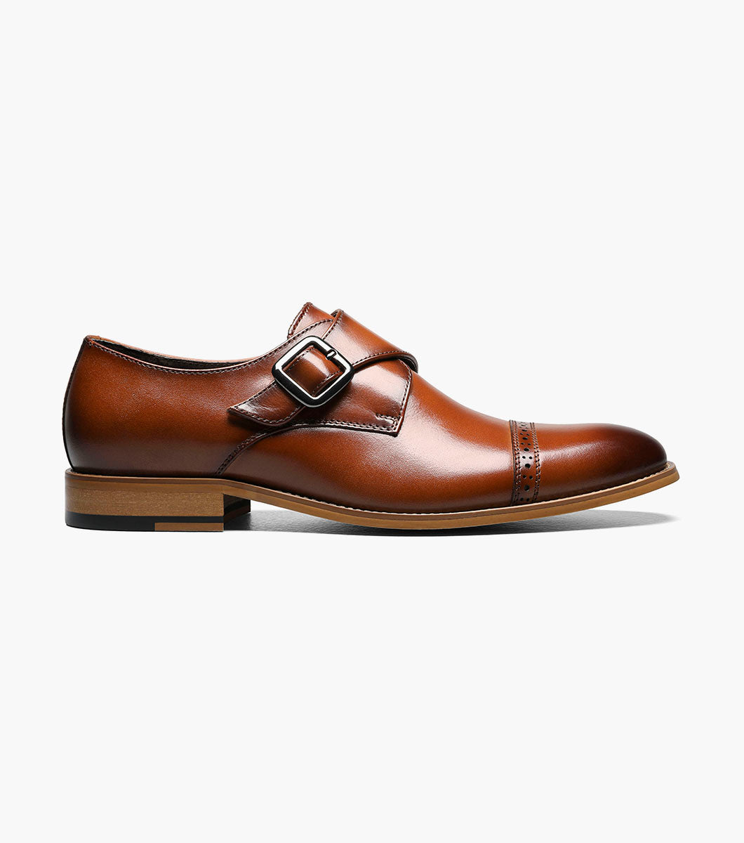Desmond cognac cap toe monk strap dress shoe - angled view